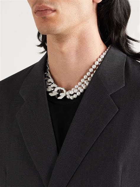 givenchy pearl and chain necklace|givenchysilvertone rhinestone necklace pearl.